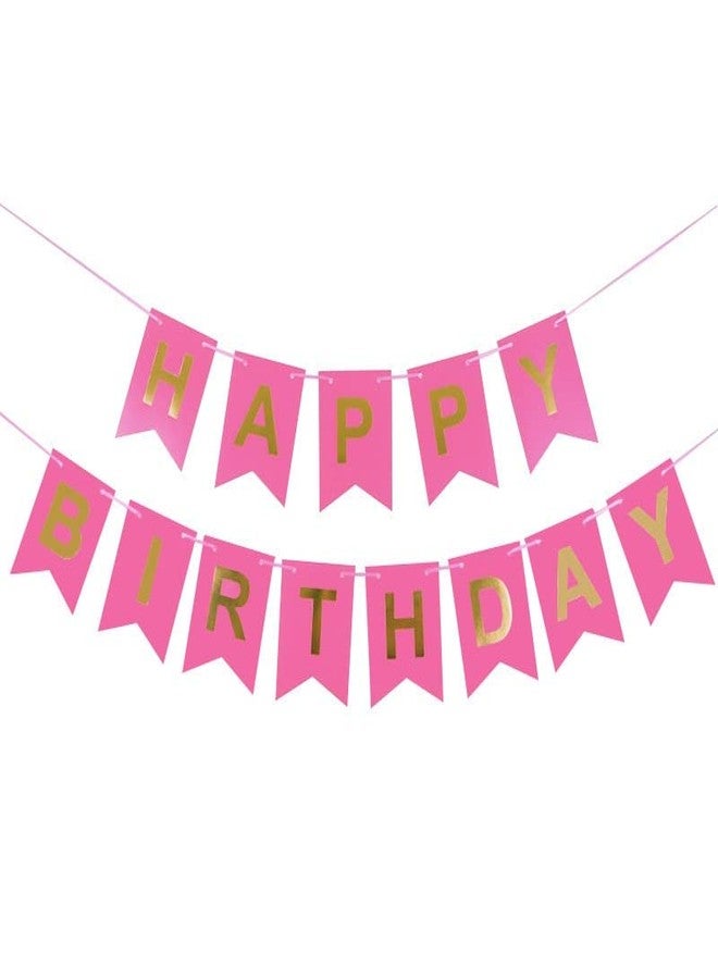 Happy Space - Happy Birthday Banner with Foil Gold Letters, Happy Birthday Bunting Banner for Party Decorations (Hot Pink) - Image 2